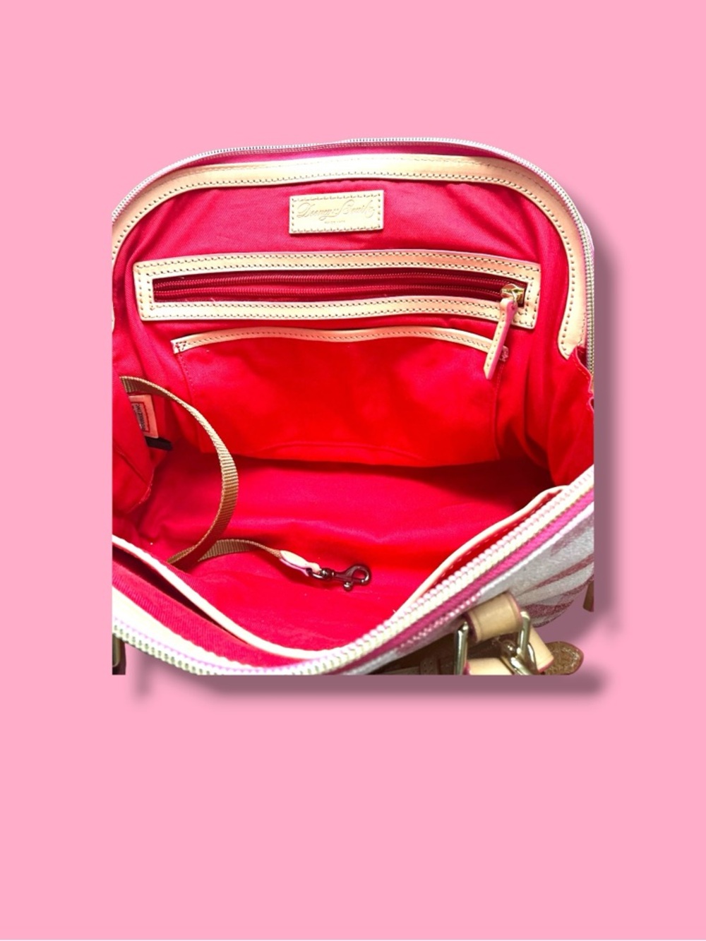Dooney & Bourke Pink Gingham Dome Satchel with Leather Trim - Picture 4 of 6